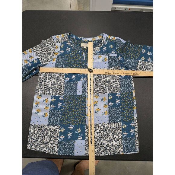 Loft Blue Floral Long Sleeve Tunic Blouse V-Neck Blue Women’s Size Small - Picture 5 of 5